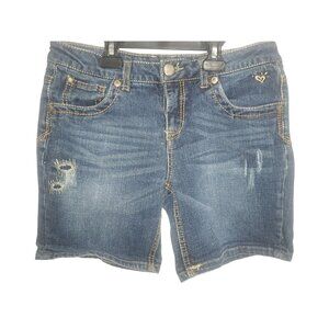 Justice Jeans Womens 16R Blue Distressed Denim Shorts Mid-Rise Stretch Casual